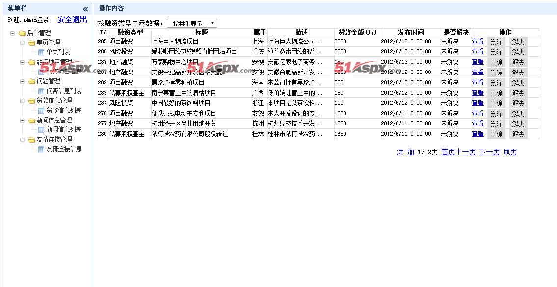 后台管理列表