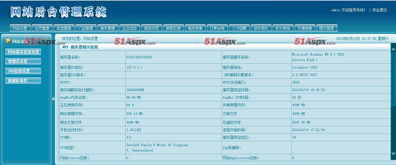 网站管理后台主页面