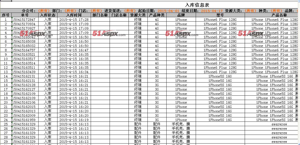 入库信息报表